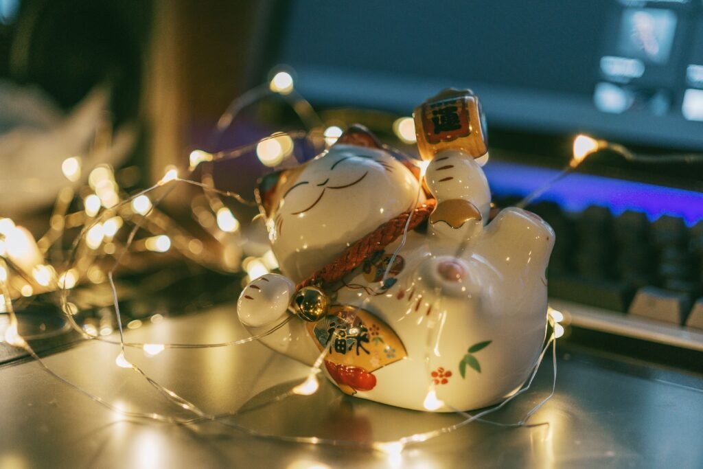 Warm white fairy lights glowing on a shelf as a cozy Christmas gift